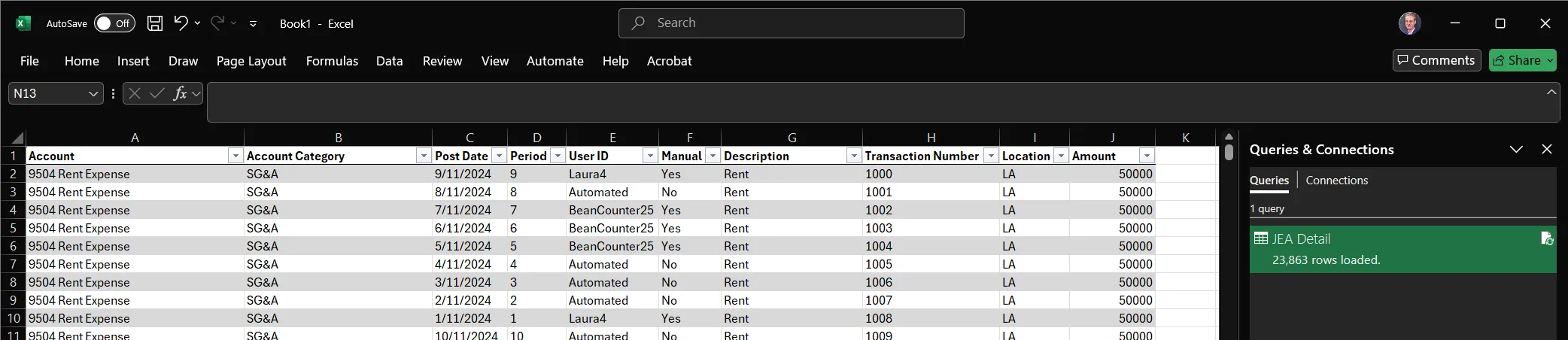 Screenshot: Data loaded